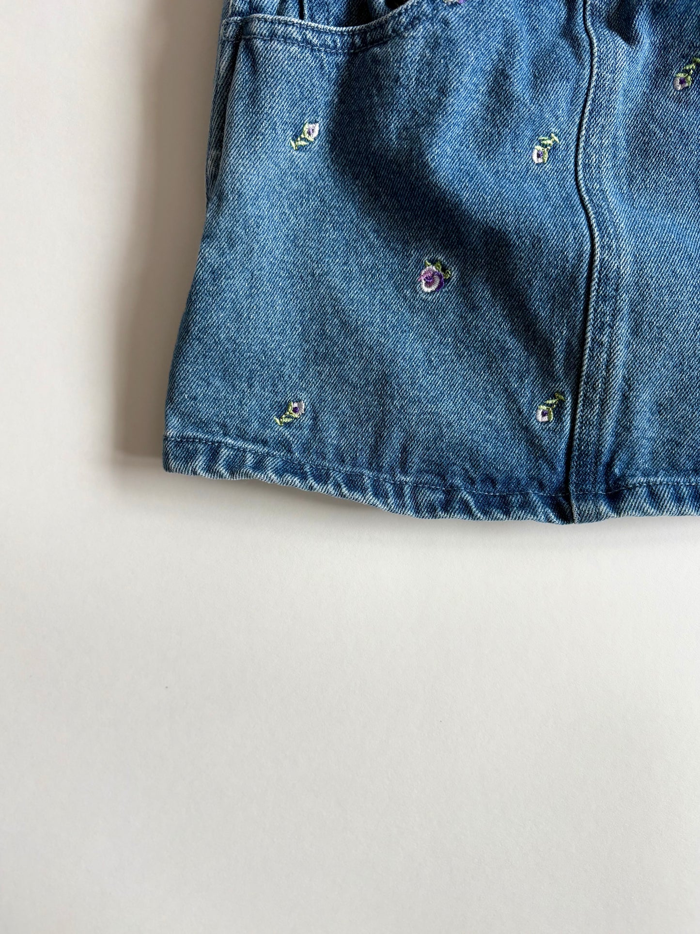 Vintage Embroidered Pansy Denim Jumper Size 18 months