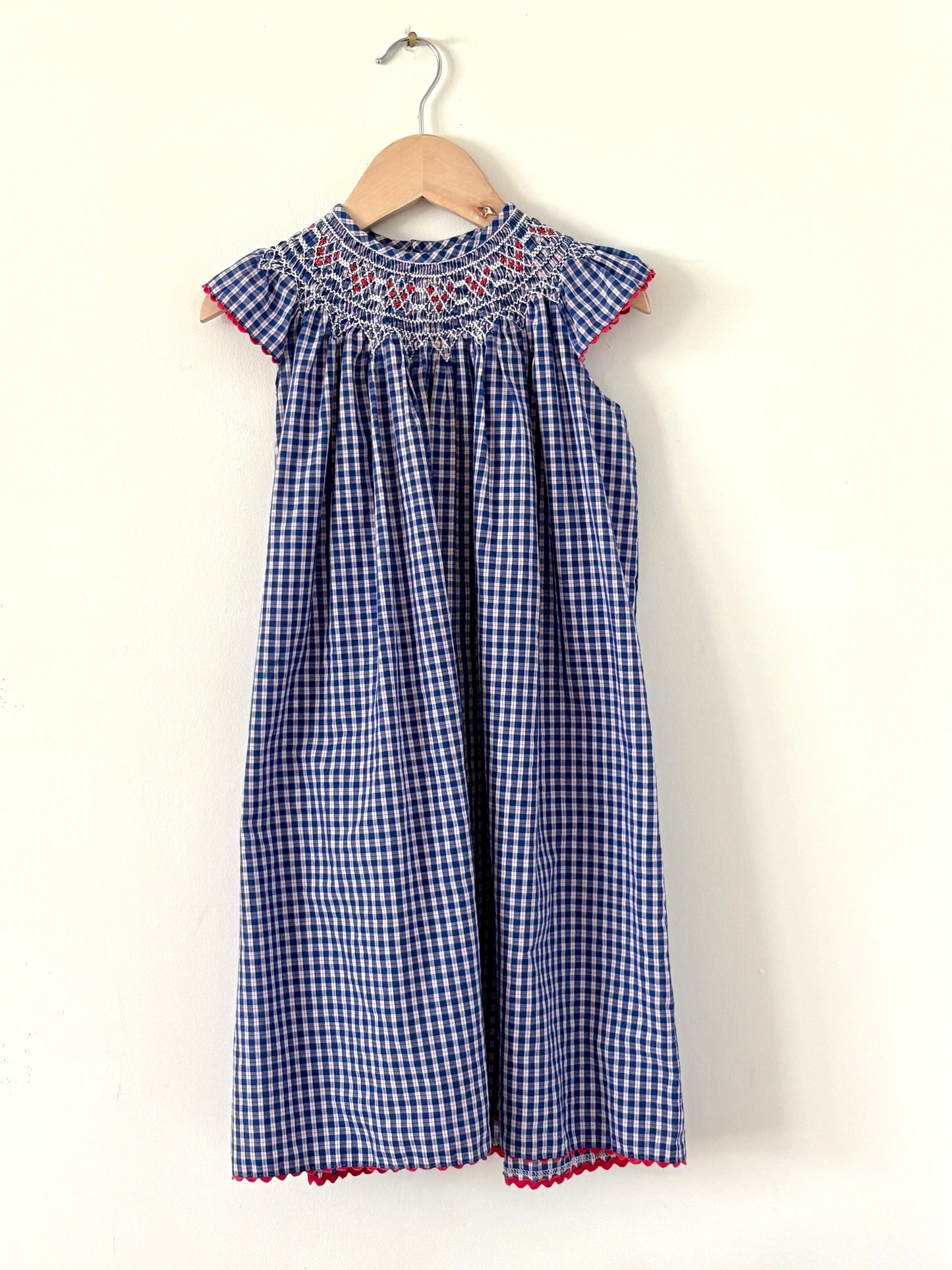 Vintage Smocked Ric Rac Plaid Dress Size 3T - RUNS LARGE