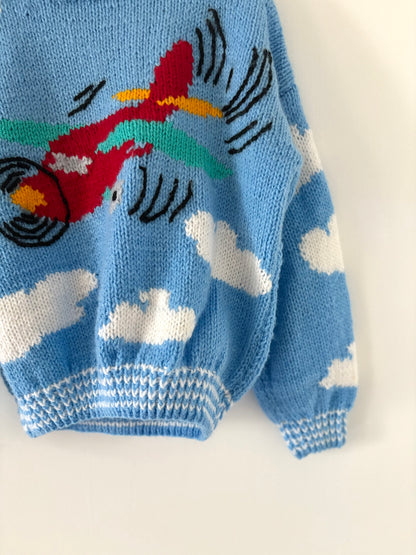 Hand-knit Airplane Wool Sweater Size 4T