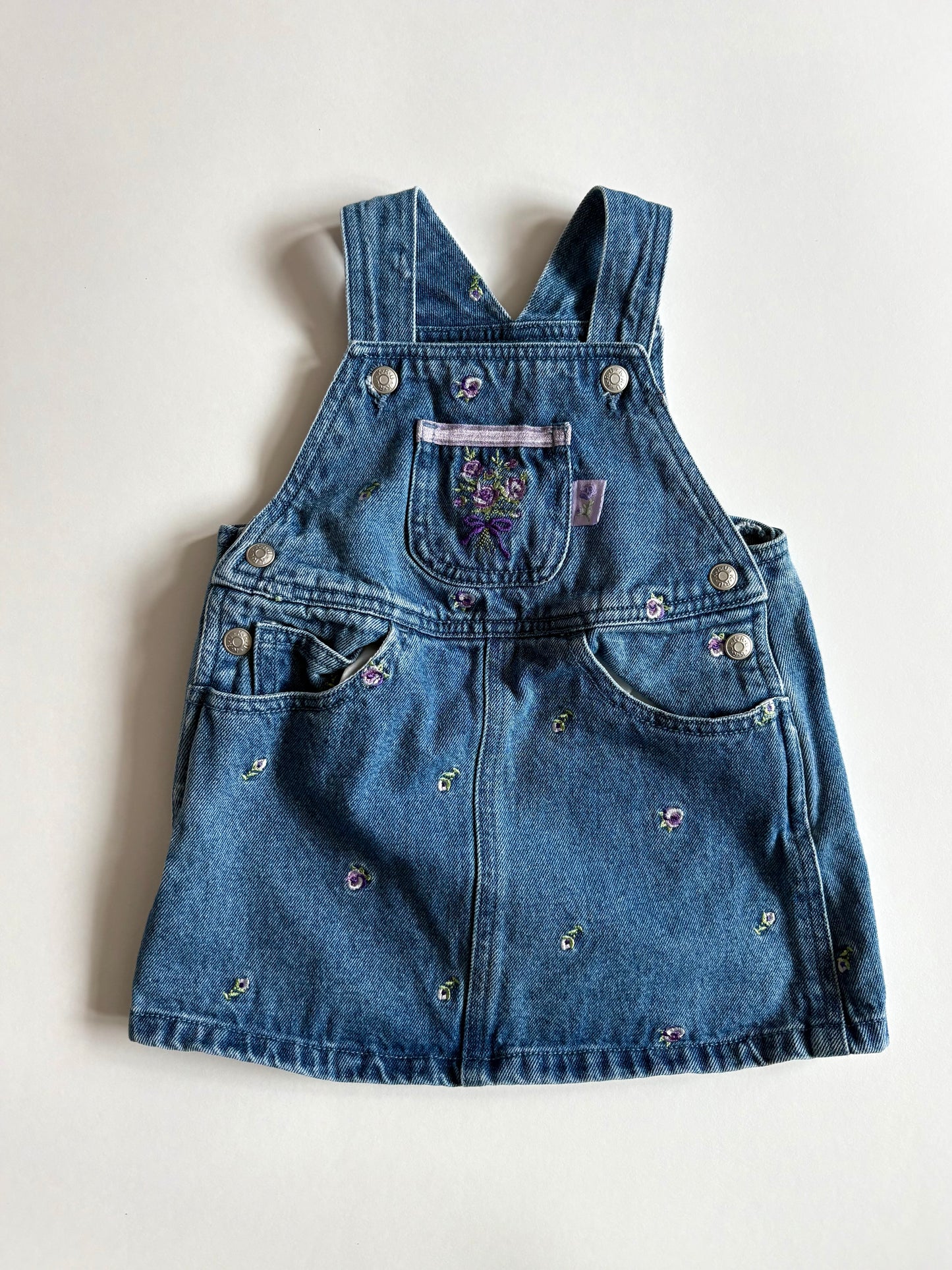 Vintage Embroidered Pansy Denim Jumper Size 18 months