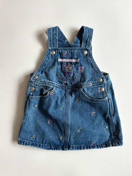 Vintage Embroidered Pansy Denim Jumper Size 18 months