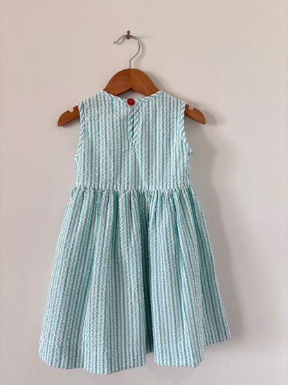 Smiling Button Green and Blue Seersucker Dress Size 5
