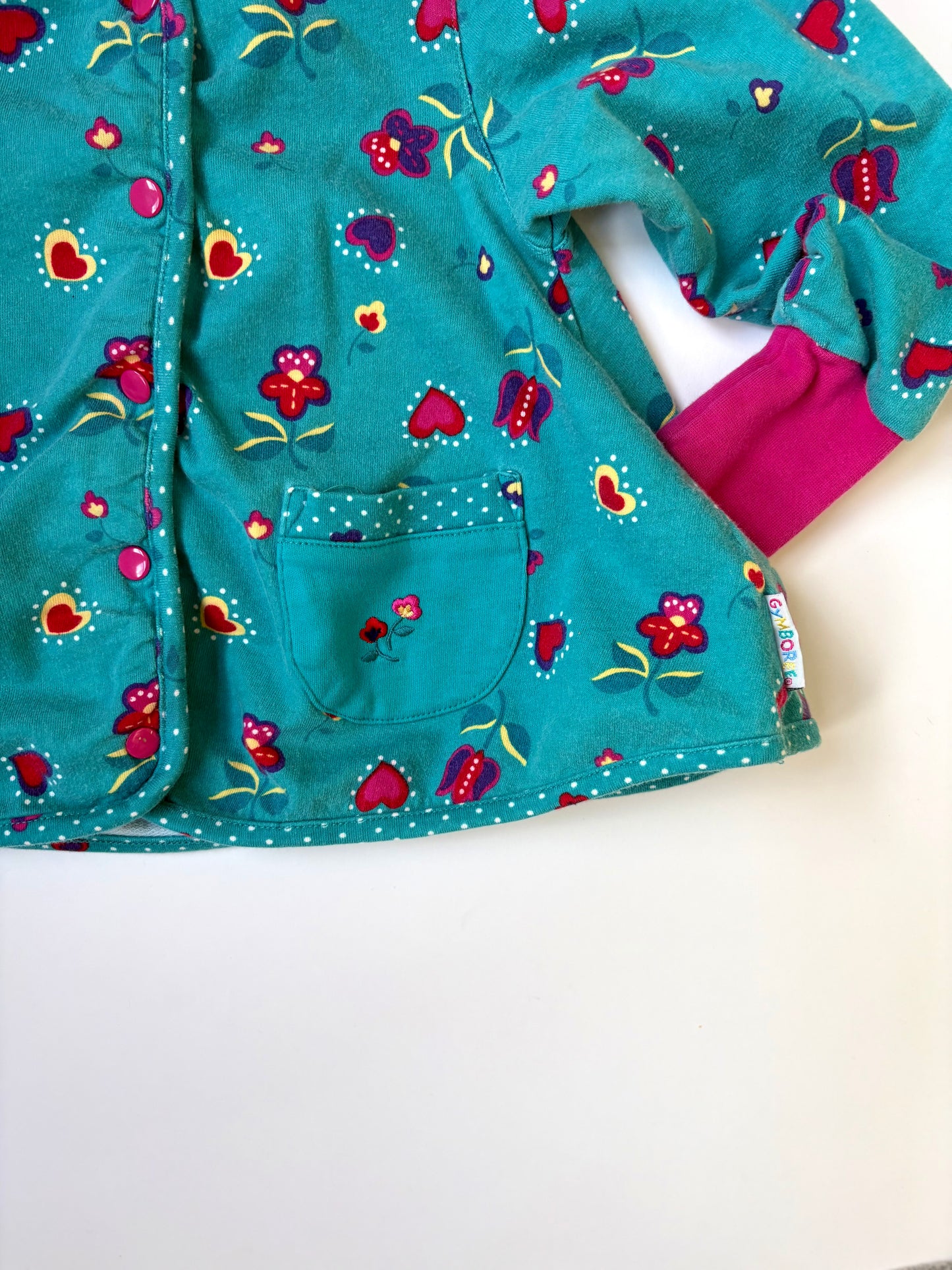 Vintage 90s Gymboree Rainbow Tag Heart Snap Cardigan Size 2T