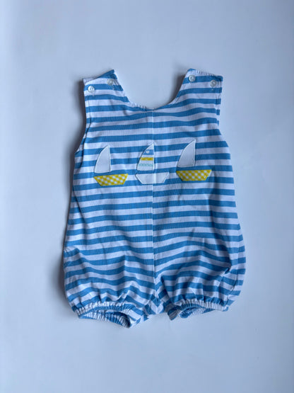 Vintage 90s Striped Sailboat Romper Size 9 months