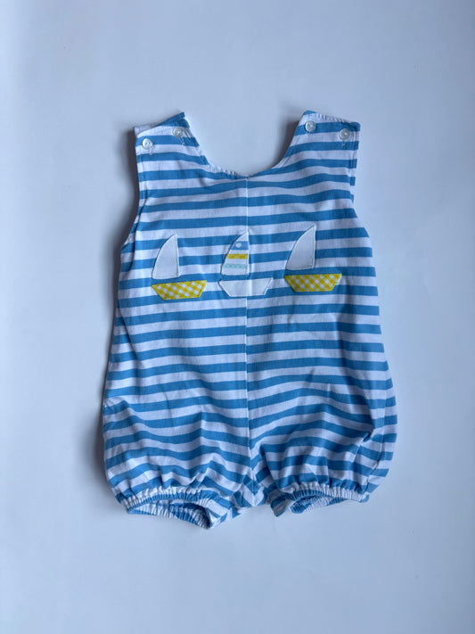 Vintage 90s Striped Sailboat Romper Size 9 months