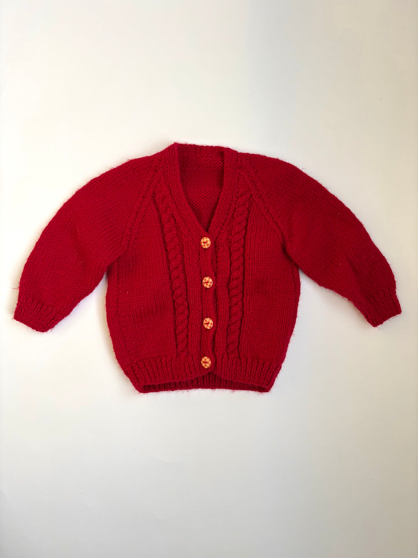Hand-knit Red Grandpa Cardigan Size 12 months