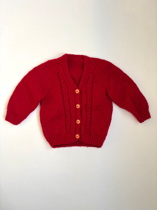 Hand-knit Red Grandpa Cardigan Size 12 months