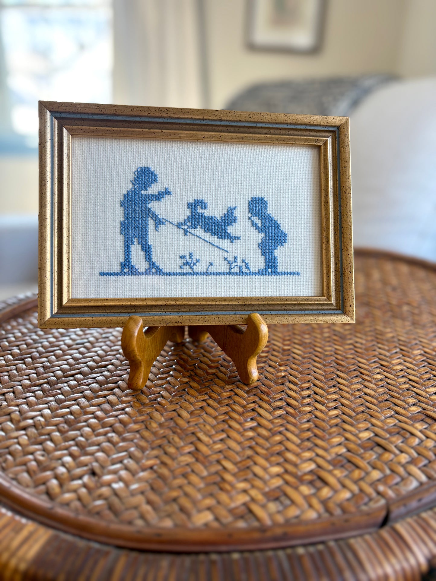 Vintage Playing with Pup Cross Stitch