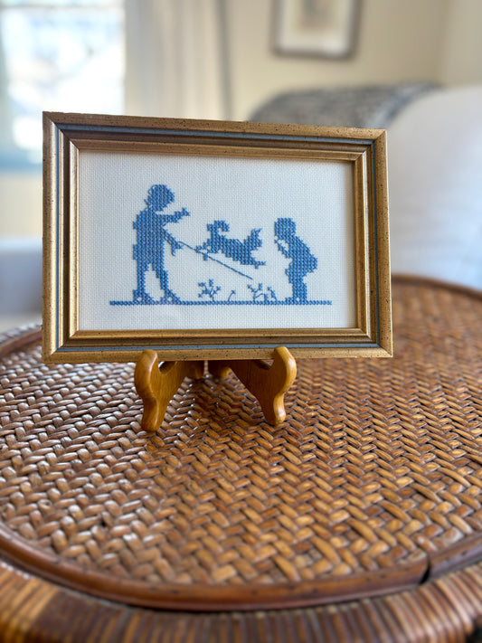 Vintage Playing with Pup Cross Stitch