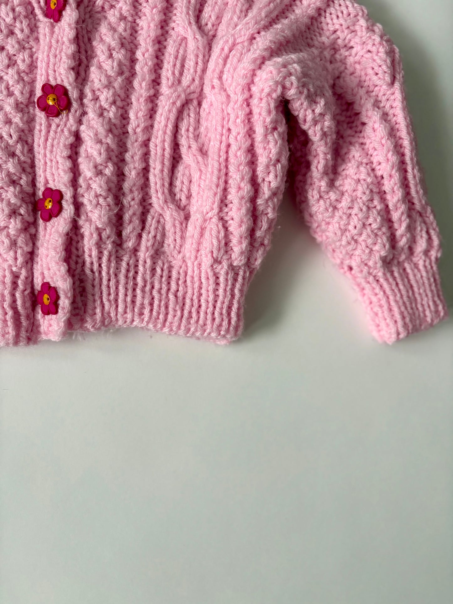 Hand-knit Pink Daisy Cardigan Size 2T
