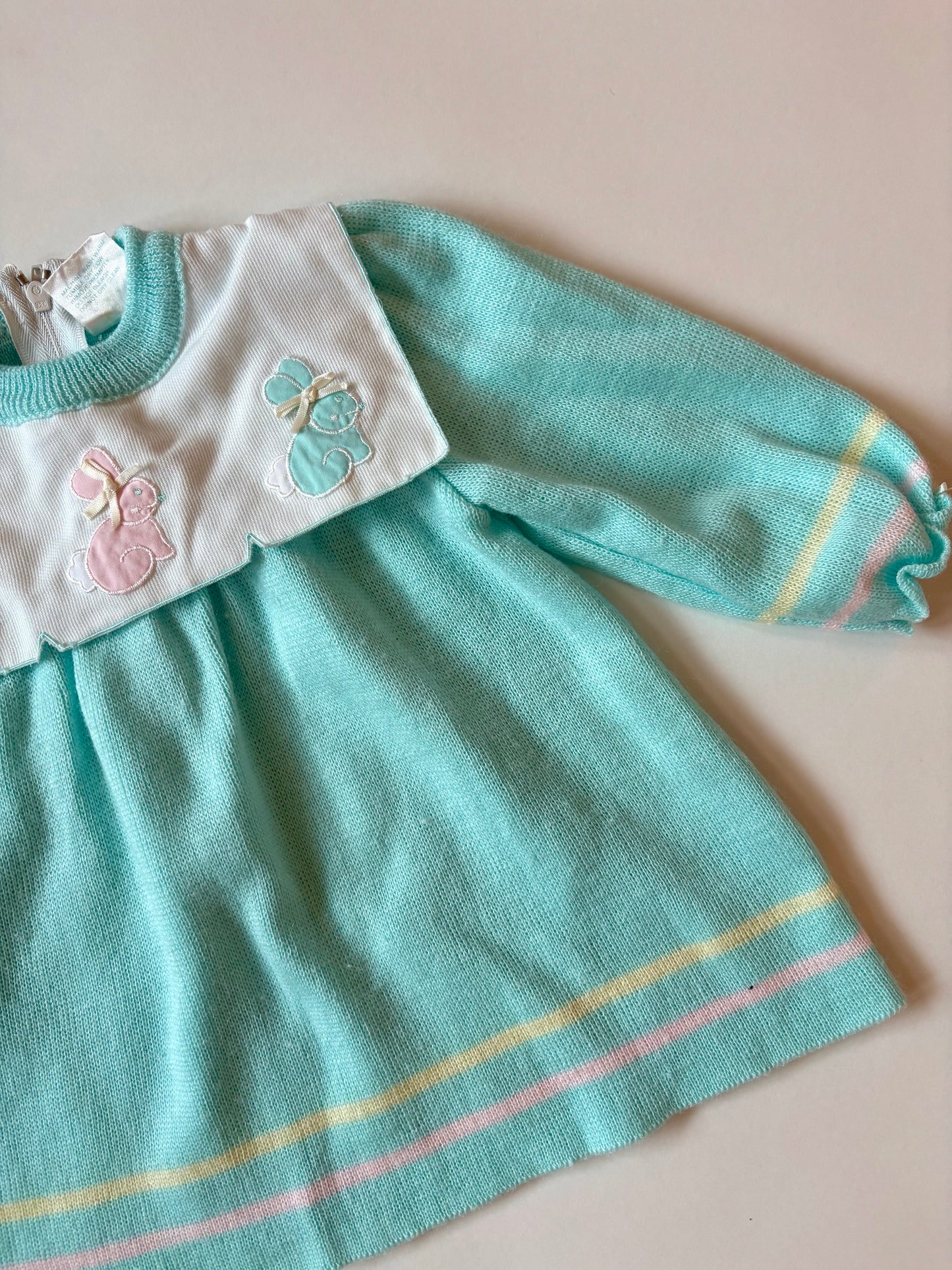 Vintage 80s Square Collar Bunny Dress Size 12 months
