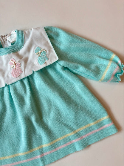 Vintage 80s Square Collar Bunny Dress Size 12 months