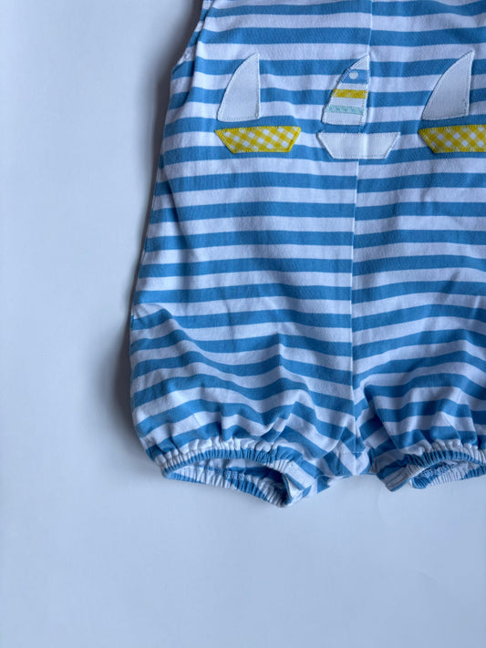Vintage 90s Striped Sailboat Romper Size 9 months