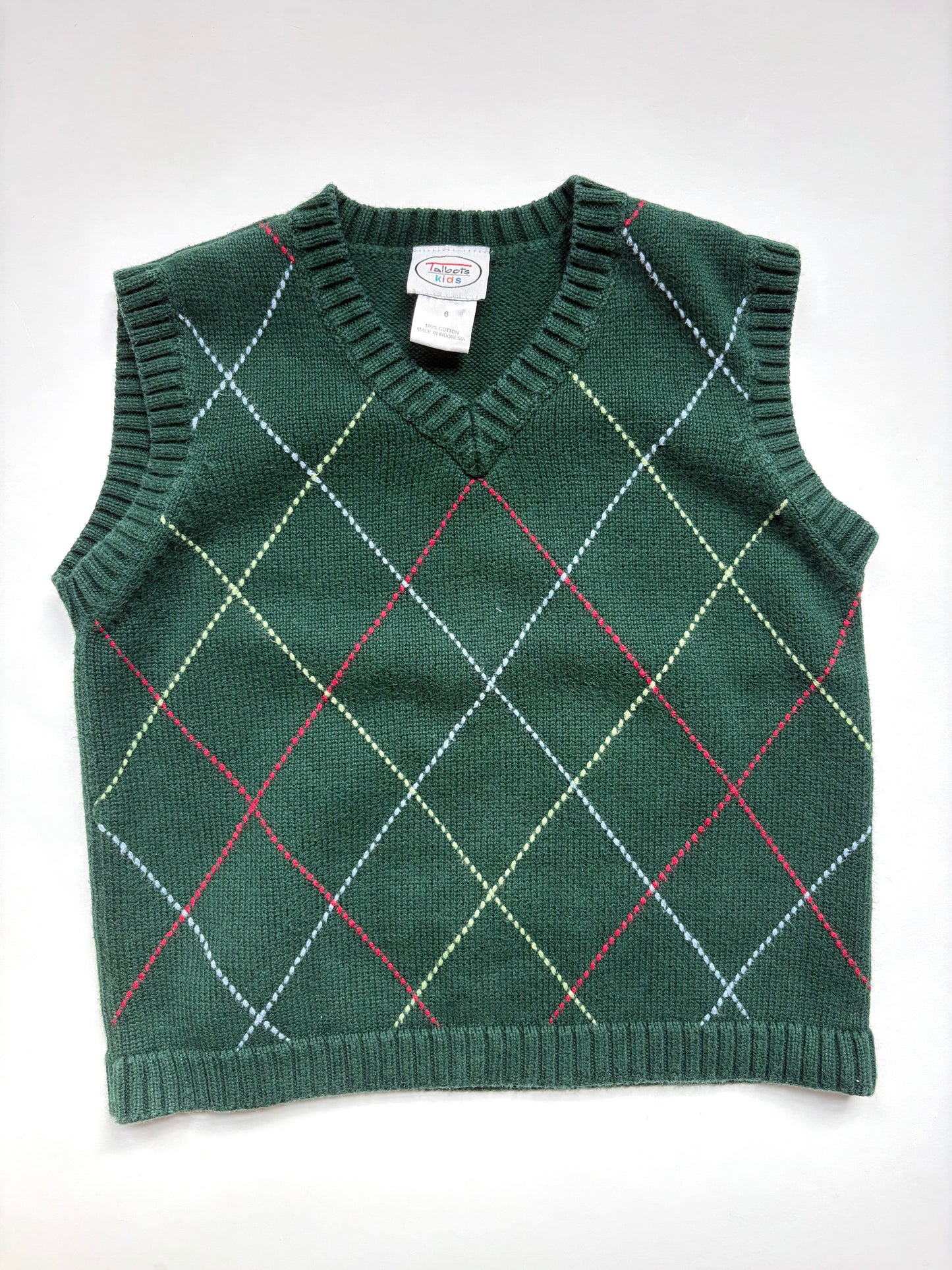 Vintage Talbots Kids Argyle Sweater Vest Size 6