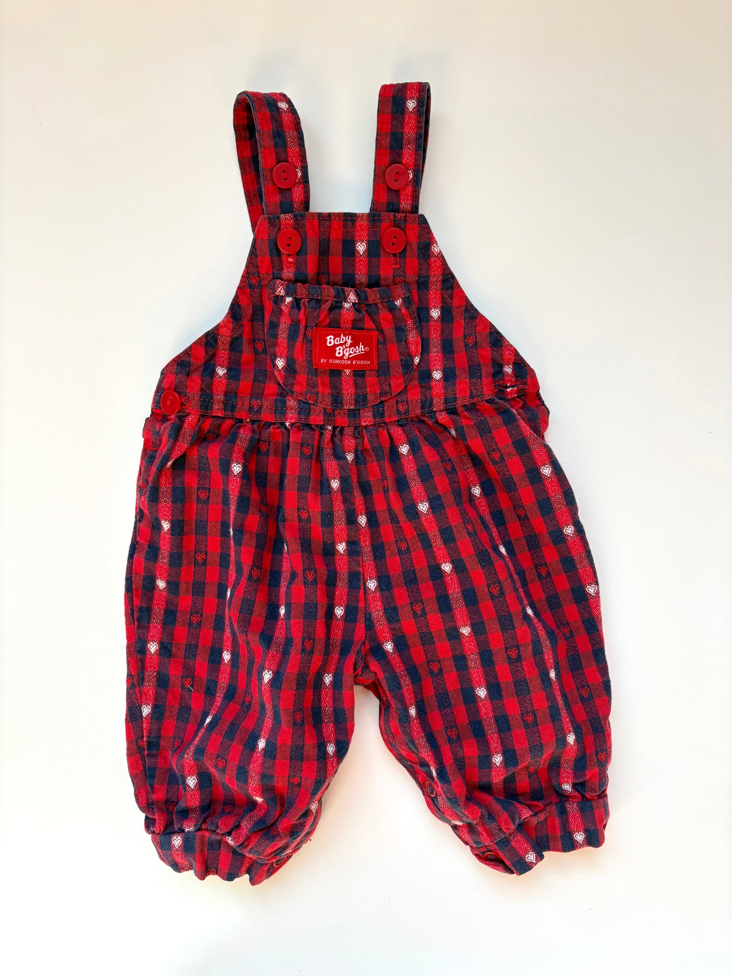 Vintage 90s Baby B’gosh Heart Check Bubble Overalls Size 3-6 months