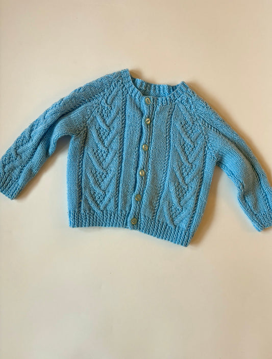 Hand-knit Sky Blue Cardigan Size 2T