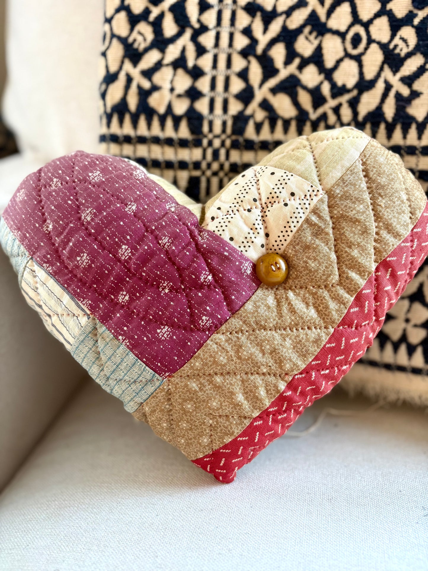 Vintage Quilt Heart Pillow