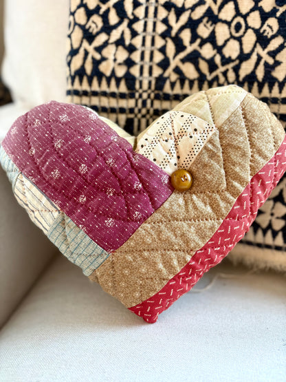 Vintage Quilt Heart Pillow