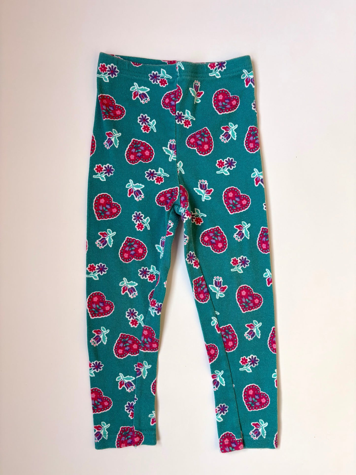 Vintage 90s Gymboree Rainbow Tag Heart & Flower Leggings Size 2T