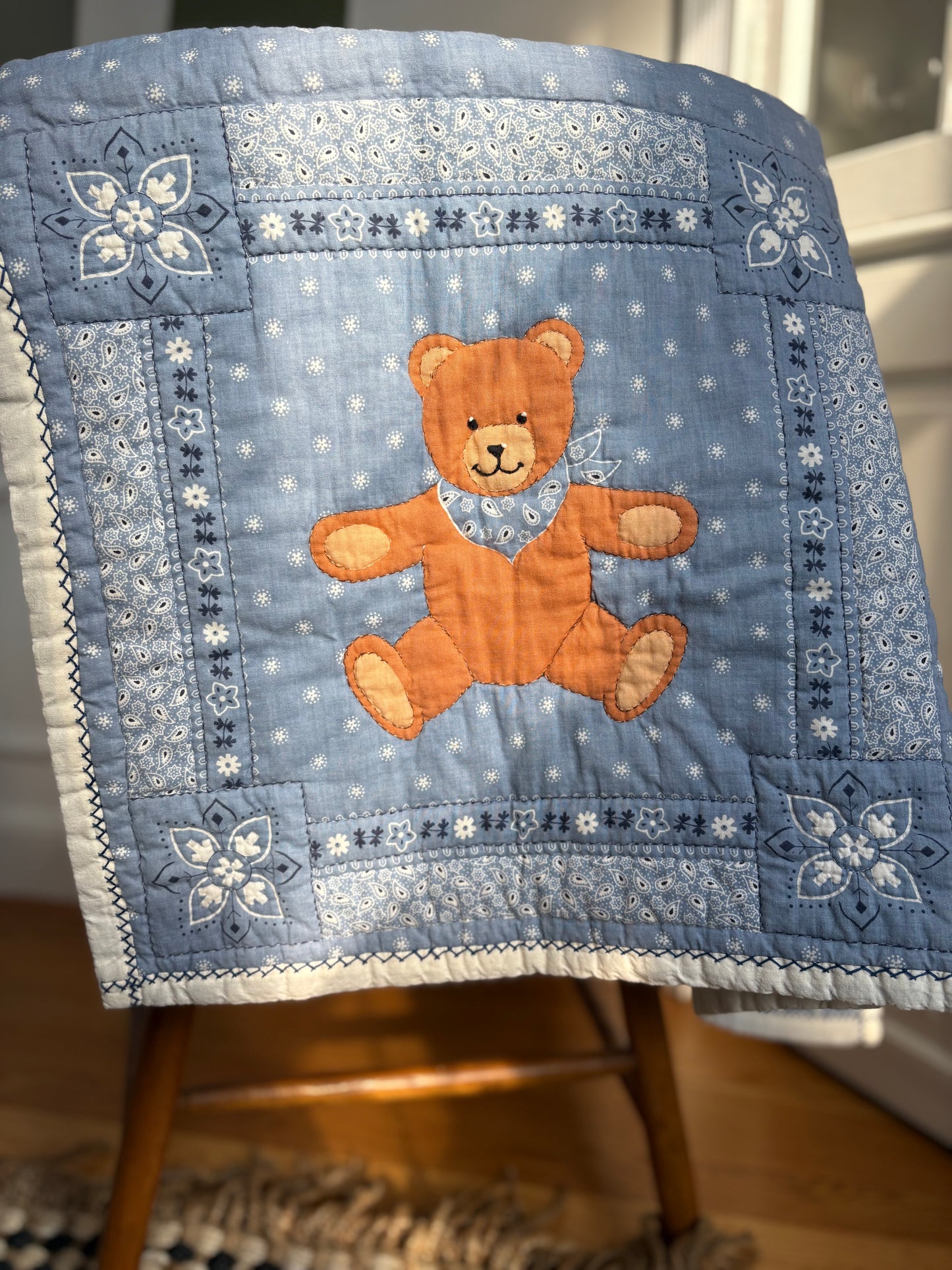 Vintage Handmade Teddy Bandana Quilt