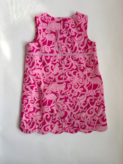 Vintage 90s Lilly Pulitzer Pink Animal Scalloped Shift Size 5