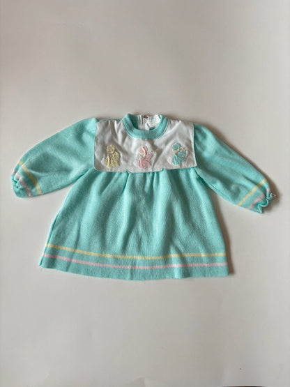 Vintage 80s Square Collar Bunny Dress Size 12 months