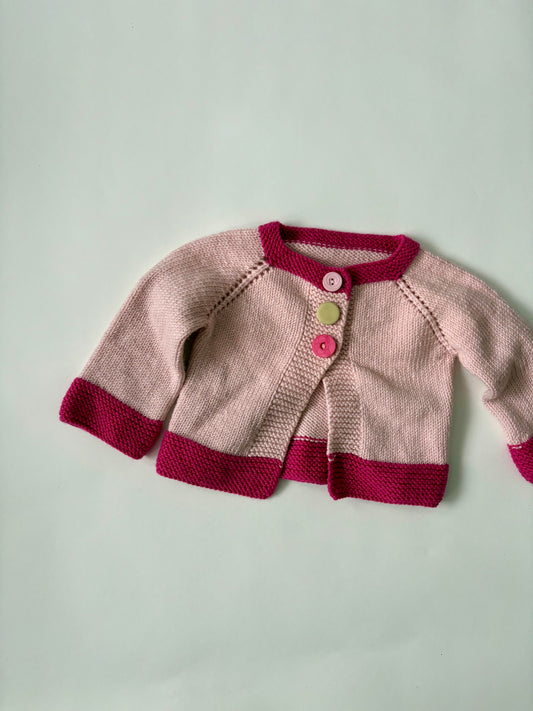 Hand-knit Pink Color Block Cardigan Size 6 months