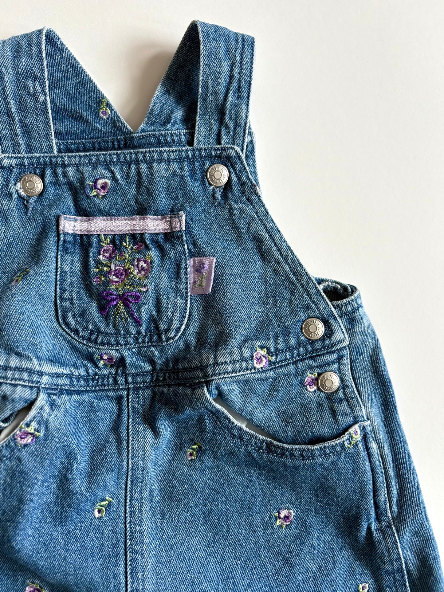 Vintage Embroidered Pansy Denim Jumper Size 18 months