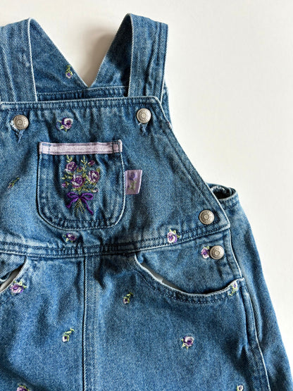 Vintage Embroidered Pansy Denim Jumper Size 18 months