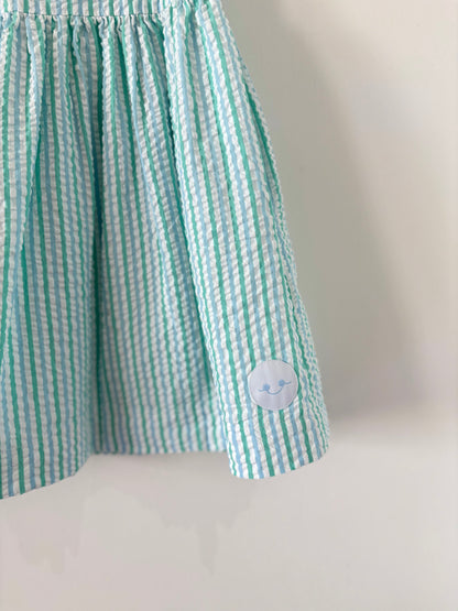 Smiling Button Green and Blue Seersucker Dress Size 5