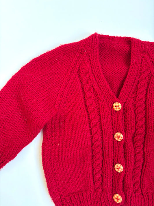 Hand-knit Red Grandpa Cardigan Size 12 months