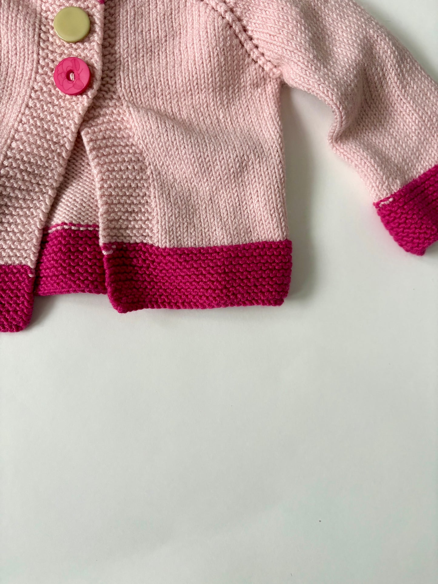 Hand-knit Pink Color Block Cardigan Size 6 months