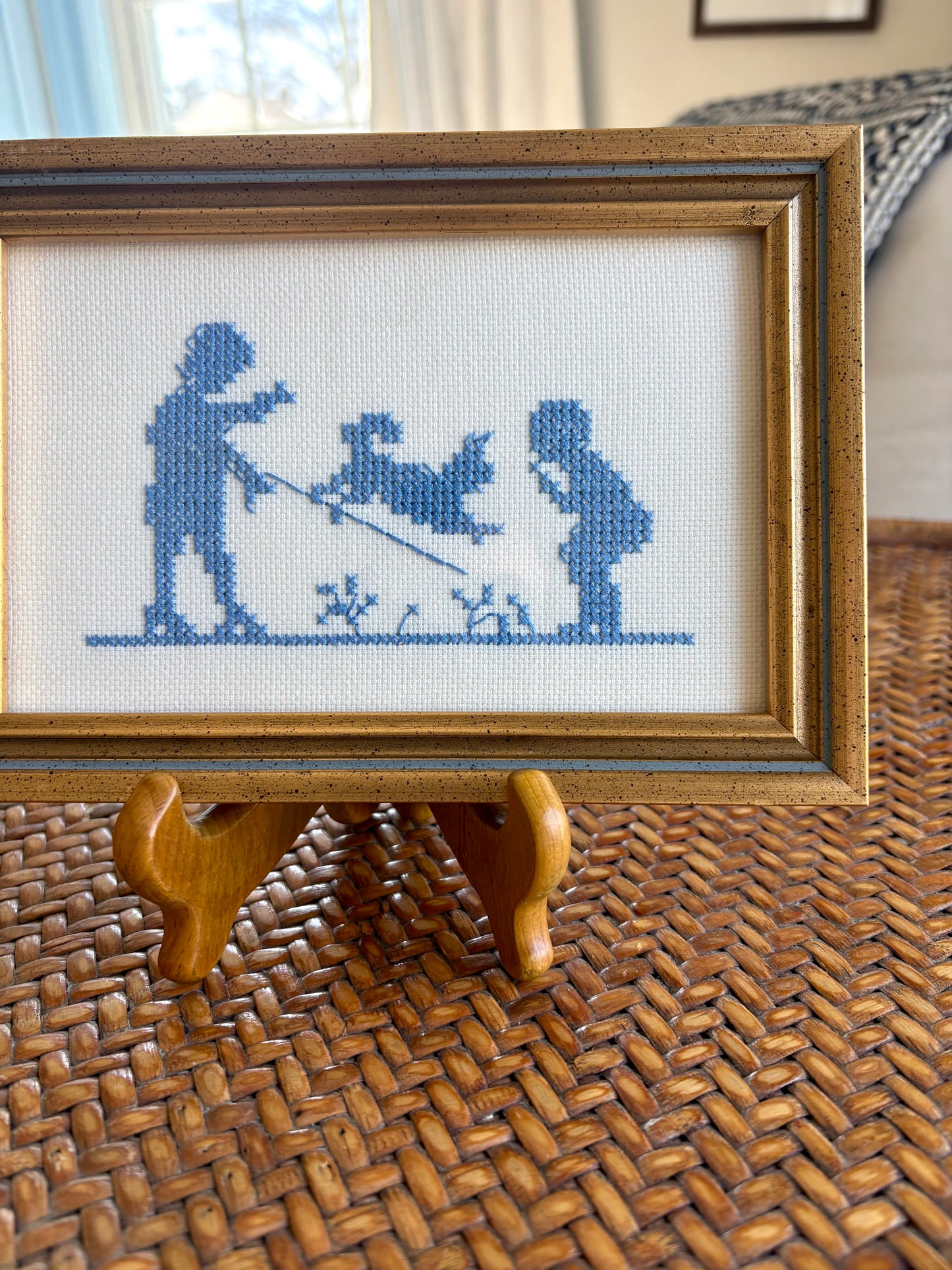 Vintage Playing with Pup Cross Stitch