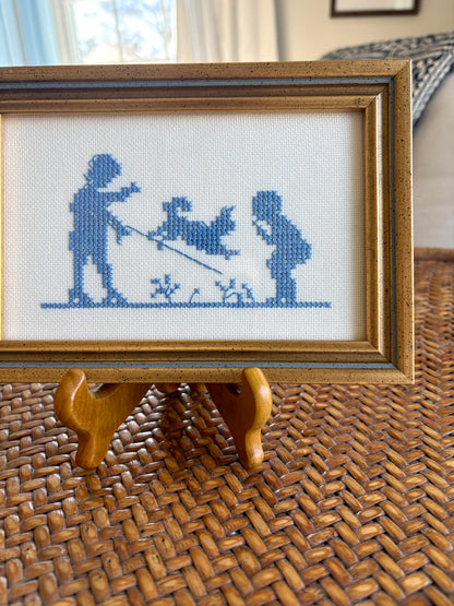 Vintage Playing with Pup Cross Stitch