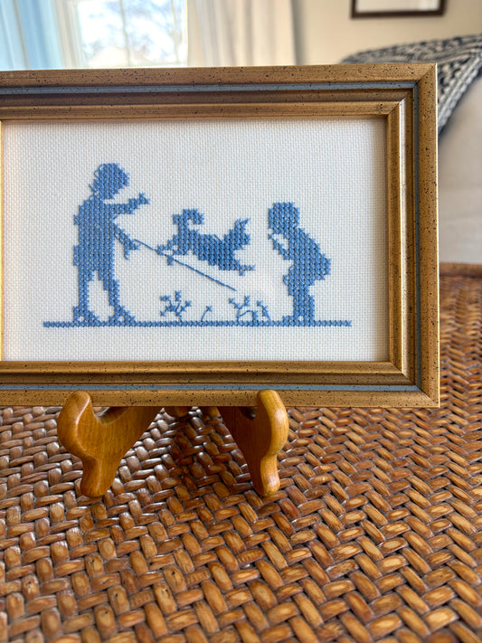 Vintage Playing with Pup Cross Stitch