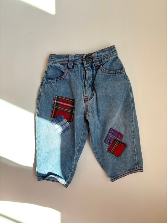Vintage 90s Flannel Patchwork Denim Set Size 2T