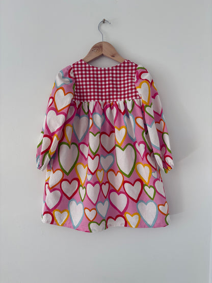 Hand-sewn Upcycled Pattern Block Heart and Gingham Dress Size 4T