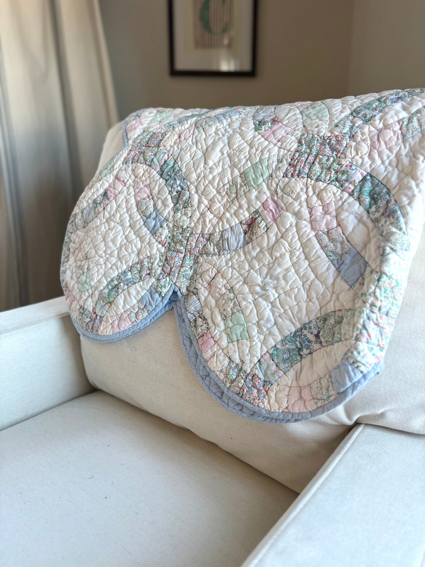Vintage First Impressions Double Wedding Ring Crib Quilt