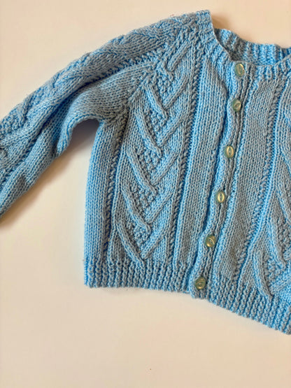 Hand-knit Sky Blue Cardigan Size 2T