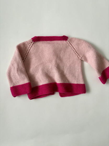 Hand-knit Pink Color Block Cardigan Size 6 months