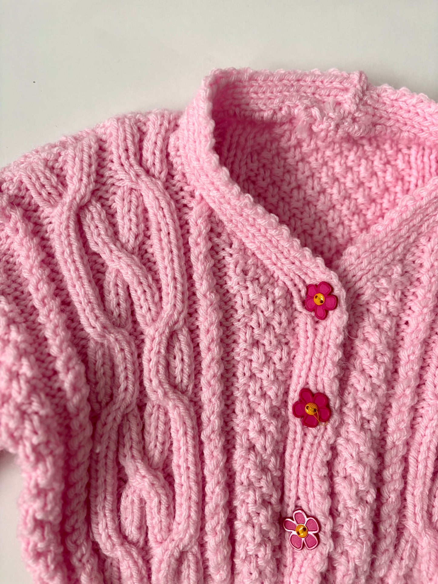 Hand-knit Pink Daisy Cardigan Size 2T