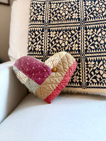 Vintage Quilt Heart Pillow
