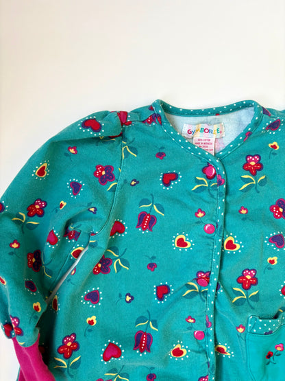 Vintage 90s Gymboree Rainbow Tag Heart Snap Cardigan Size 2T