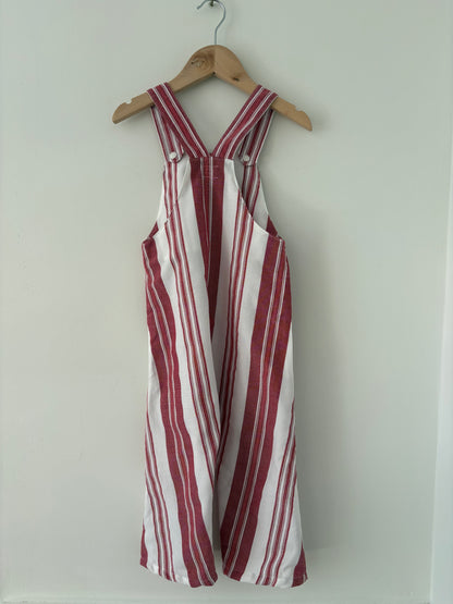Hand-sewn Upcycled Red Stripe Overalls Size 2T