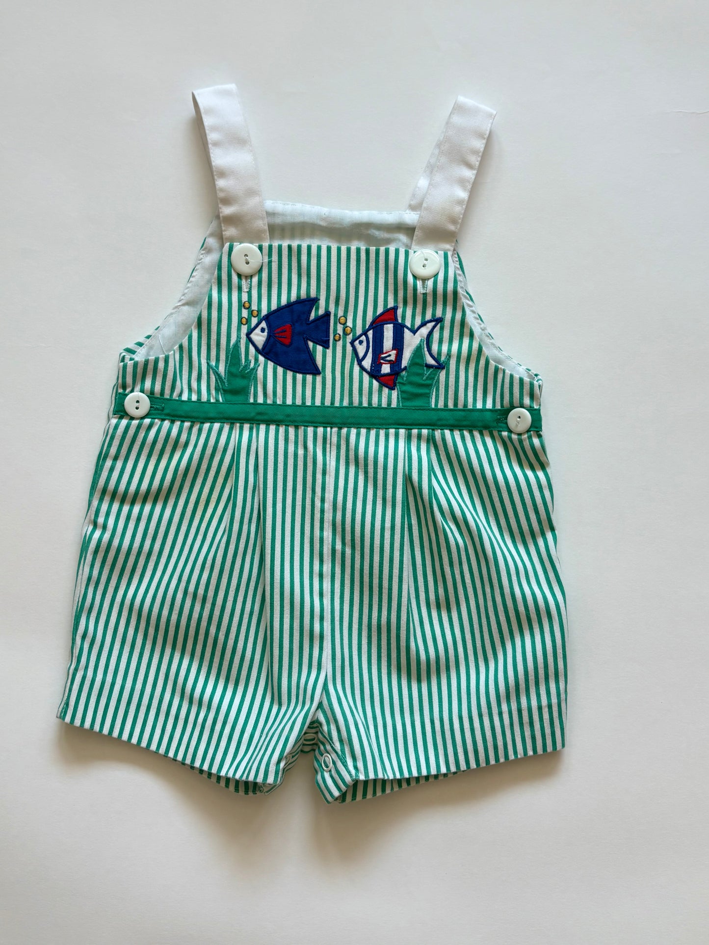 Vintage 80s/90s Striped Fish Shortalls Size 18 months