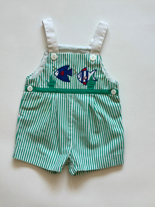 Vintage 80s/90s Striped Fish Shortalls Size 18 months