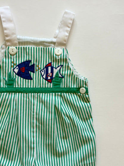 Vintage 80s/90s Striped Fish Shortalls Size 18 months