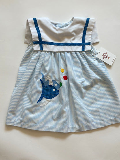 Vintage 90s Samara Seersucker Square Collar Fish Set Size 4T