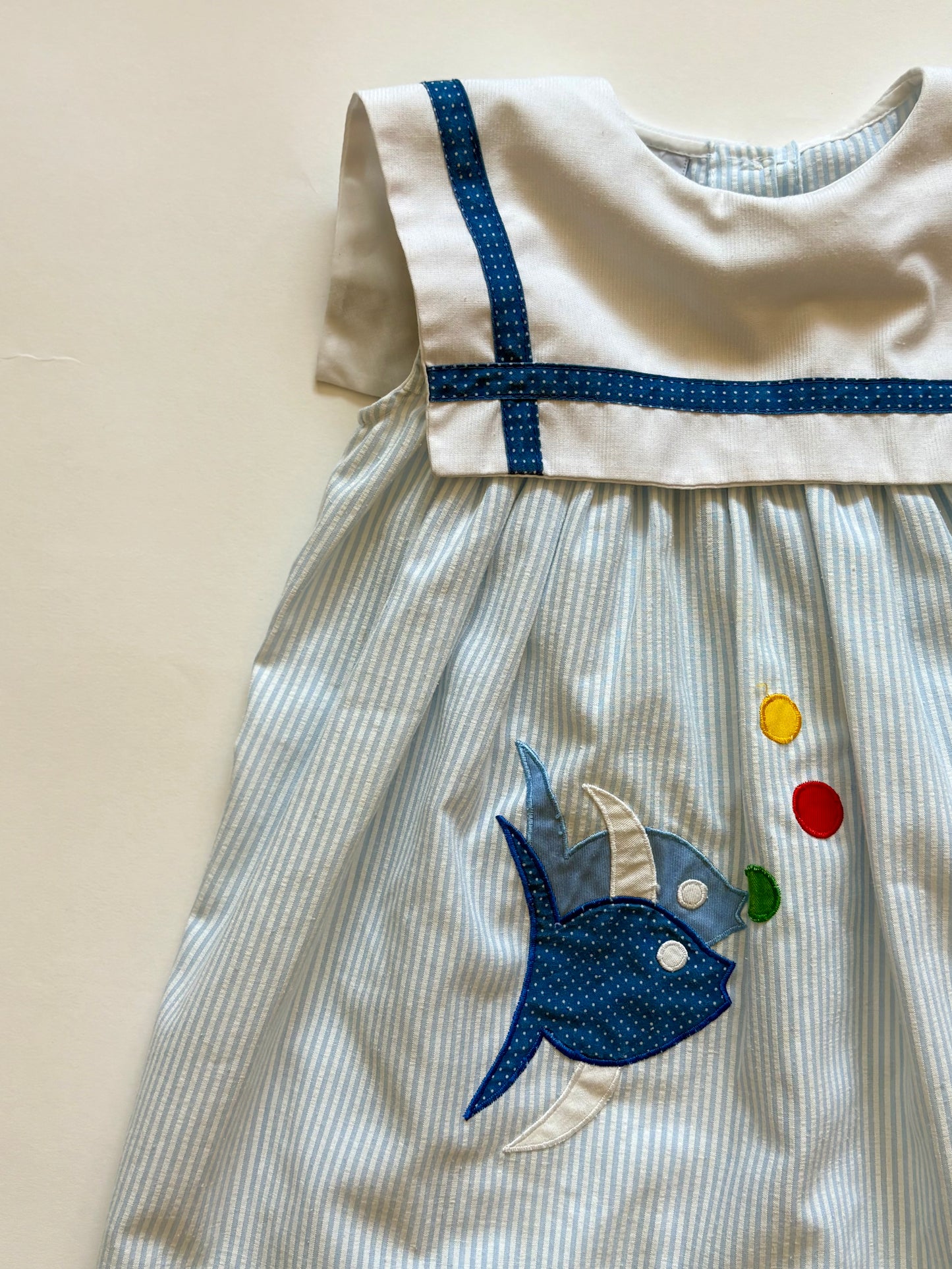 Vintage 90s Samara Seersucker Square Collar Fish Set Size 4T