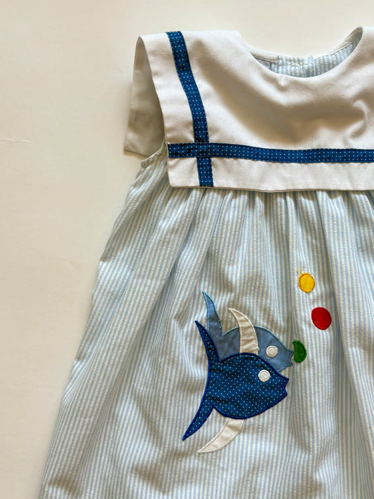 Vintage 90s Samara Seersucker Square Collar Fish Set Size 4T